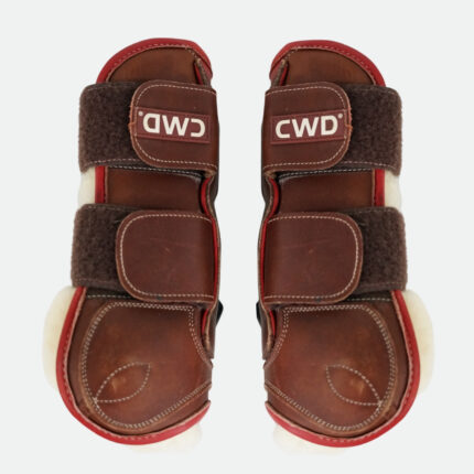 Cwd Sellier - Guêtres Ouvertes Velcro Imitation Mouton Sport Color Châtaigne / Rouge