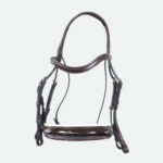 Dy'On - Bride Muserolle Large Vernie Doublure Blanche Dressage Cuir Plat Collection Marron – Image 3
