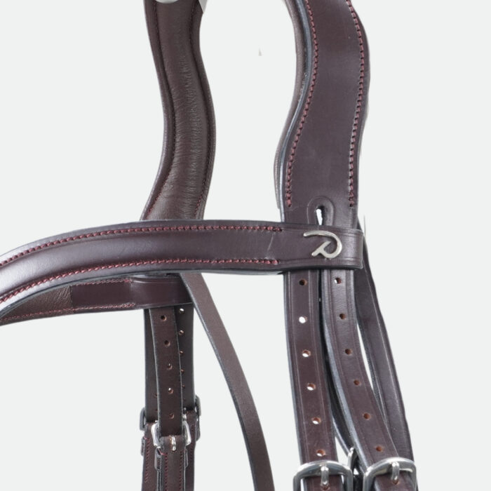 Dy'On - Bride Muserolle Large Vernie Doublure Blanche Dressage Cuir Plat Collection Marron – Image 2