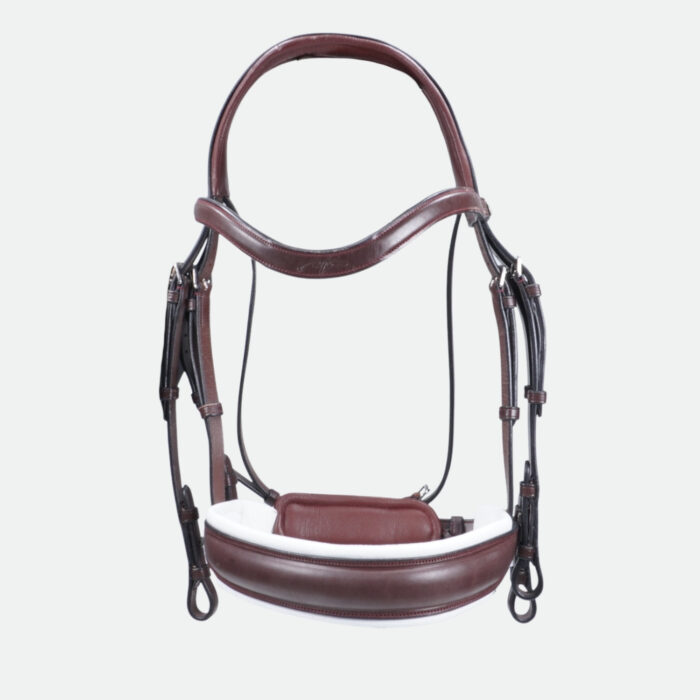 Dy'On - Bride Muserolle Large Mat Doublure Blanche Dressage Cuir Plat Marron – Image 3