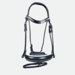 Dy'On - Bridon Muserolle Large Mat Doublure Blanche Dressage Cuir Rond Noir – Image 3