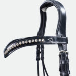 Dy'On - Bridon Muserolle Large Mat Doublure Blanche Dressage Cuir Rond Noir – Image 2