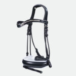Dy'On - Bridon Muserolle Large Mat Doublure Blanche Dressage Cuir Rond Noir