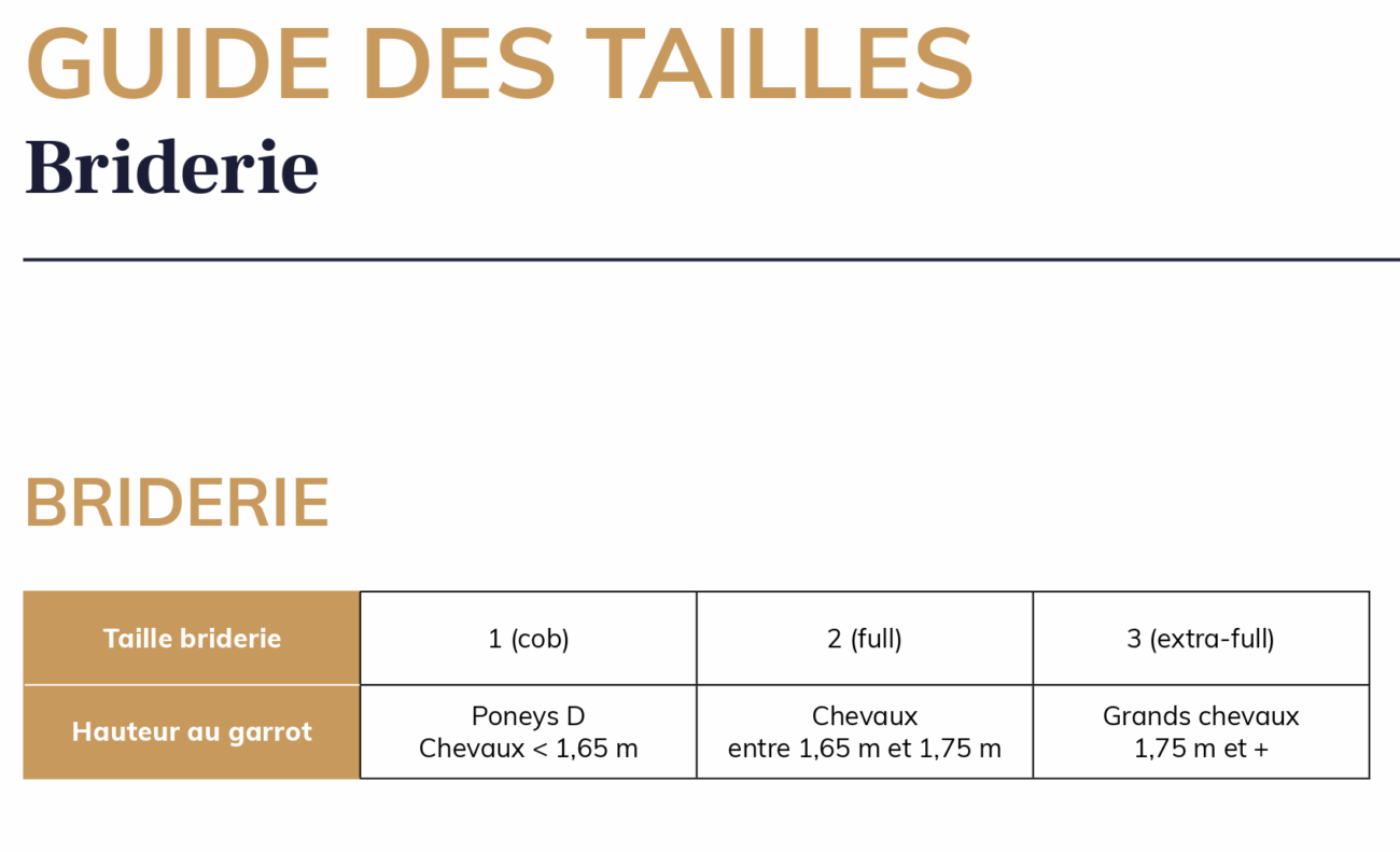 Guide des tailles briderie antares sellier