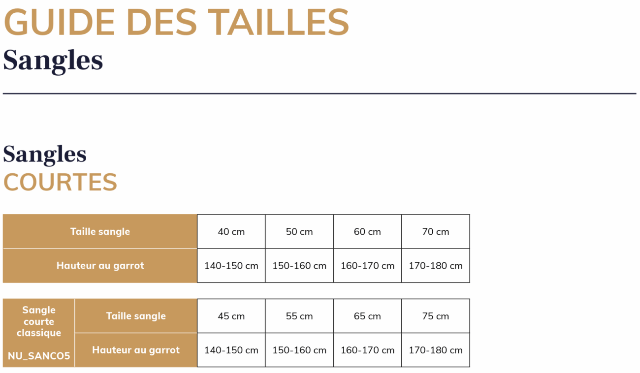 Guide des tailles sangles courtes Antares Sellier